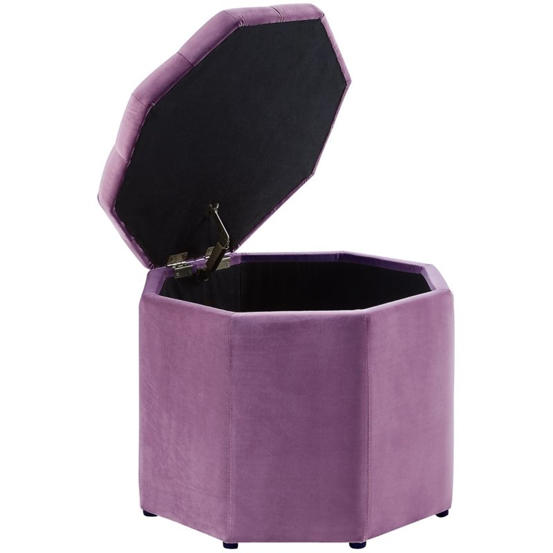 Maklaine Button Tufted Velvet Storage Ottoman in Mauve Finish