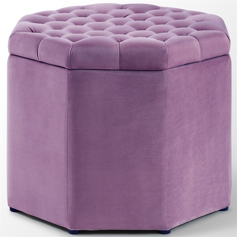 Maklaine Button Tufted Velvet Storage Ottoman in Mauve Finish