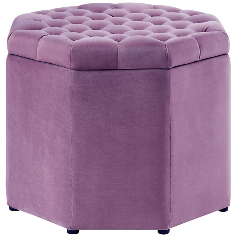 Maklaine Button Tufted Velvet Storage Ottoman in Mauve Finish