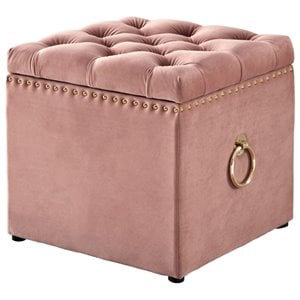 Maklaine Velvet 1pc Storage Ottoman in Blush Pink/Gold Finish