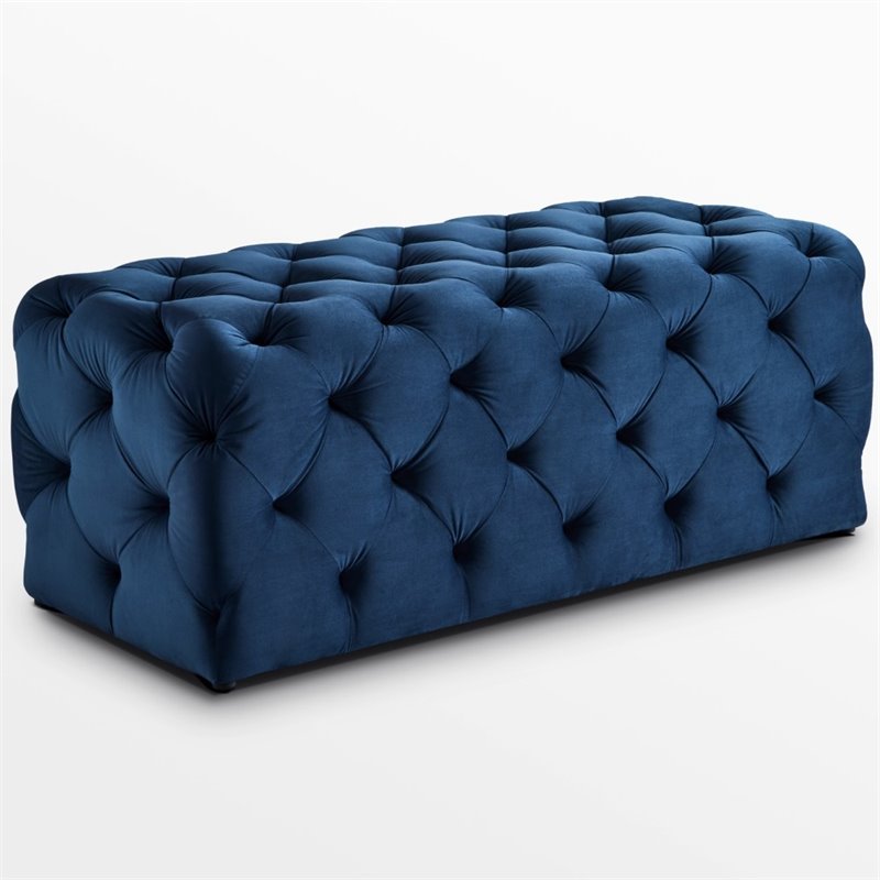 Maklaine Modern Button-Tufted Velvet Bench in Navy Blue Finish