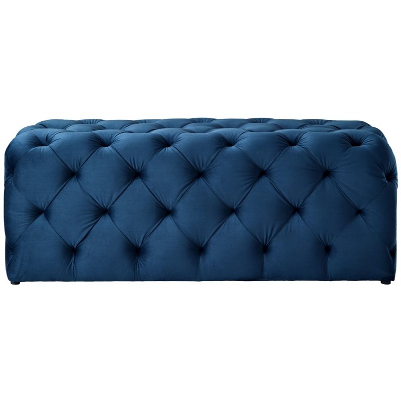 Maklaine Modern Button-Tufted Velvet Bench in Navy Blue Finish