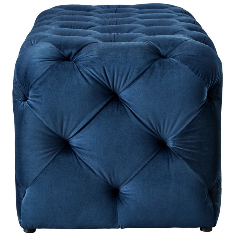Maklaine Modern Button-Tufted Velvet Bench in Navy Blue Finish