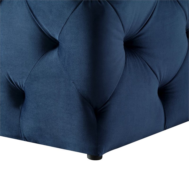 Maklaine Modern Button-Tufted Velvet Bench in Navy Blue Finish