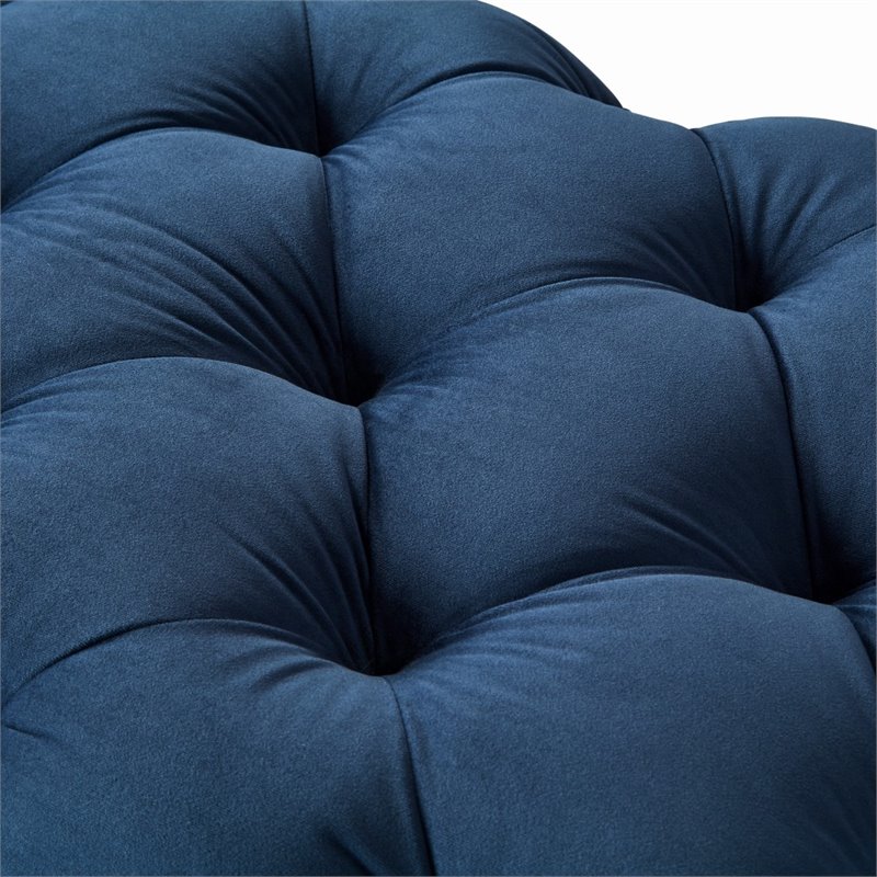Maklaine Modern Button-Tufted Velvet Bench in Navy Blue Finish
