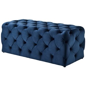 Maklaine Modern Button-Tufted Velvet Bench in Navy Blue Finish
