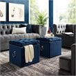 Maklaine Velvet 1Pc Storage Ottoman in Navy Blue/Chrome Finish