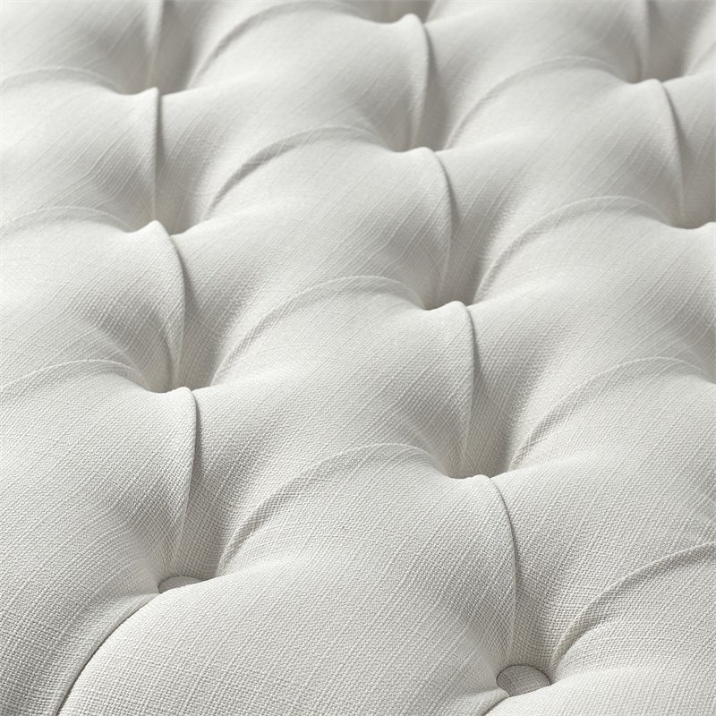 Maklaine Linen Fabric Cocktail Ottoman with Nailhead in Cream/White