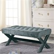 Maklaine Tufted Linen Fabric Bench with Nailhead Trim in Slate Blue