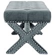 Maklaine Tufted Linen Fabric Bench with Nailhead Trim in Slate Blue