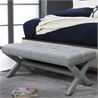 Maklaine Tufted Linen Fabric Bench with Nailhead Trim in Light Gray