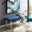 Maklaine Tufted Velvet Bench with Stainless Steel Legs in Blue/Gold