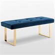Maklaine Tufted Velvet Bench with Stainless Steel Legs in Blue/Gold