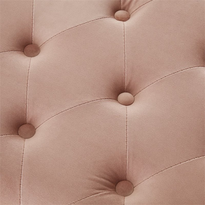 Maklaine Velvet Upholstered Half Moon Storage Ottoman in Blush Pink