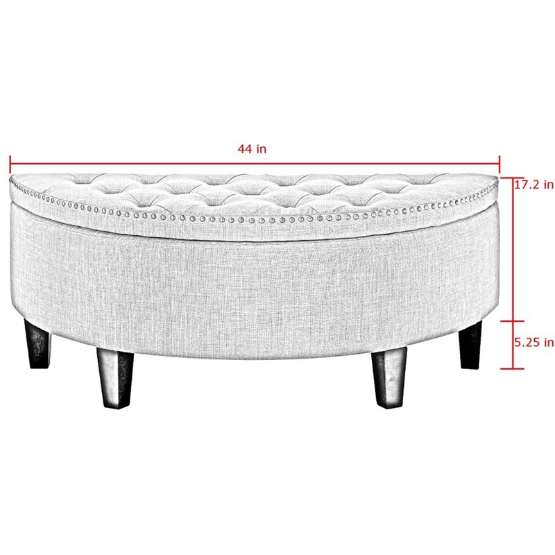 Maklaine Velvet Upholstered Half Moon Storage Ottoman in Blush Pink