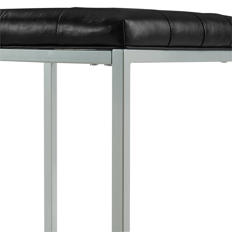 Maklaine Tufted Faux Leather Cube Ottoman with Metal Frame in Black