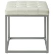 Maklaine Tufted Faux Leather Cube Ottoman with Metal Frame in White