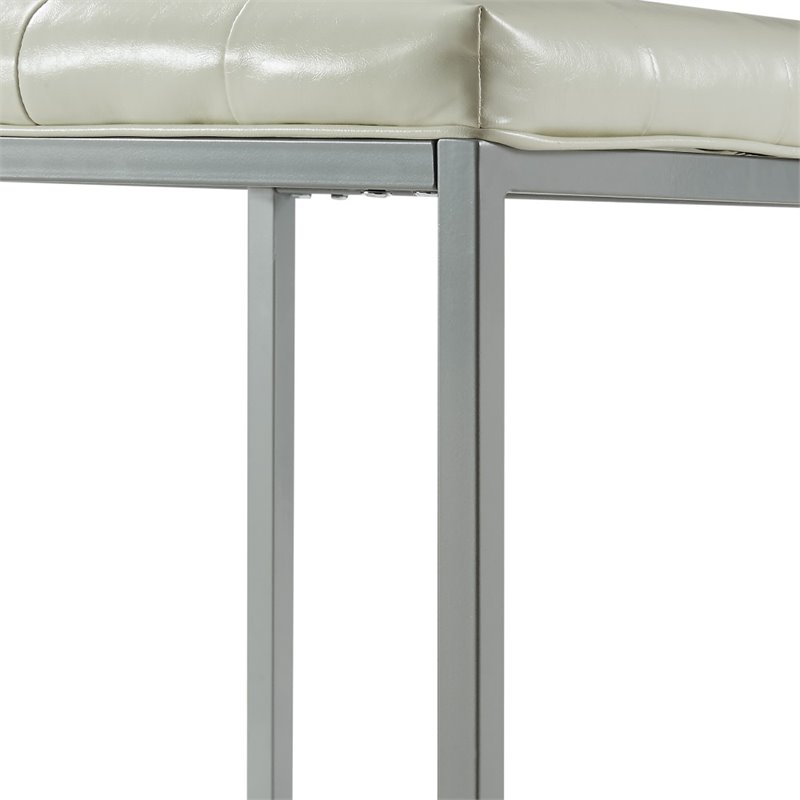 Maklaine Tufted Faux Leather Cube Ottoman with Metal Frame in White