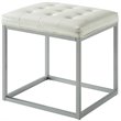 Maklaine Tufted Faux Leather Cube Ottoman with Metal Frame in White