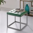 Maklaine Tufted Faux Leather Cube Ottoman with Metal Frame in Green