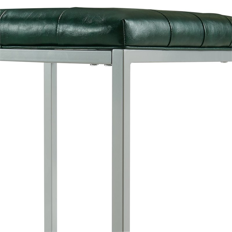 Maklaine Tufted Faux Leather Cube Ottoman with Metal Frame in Green