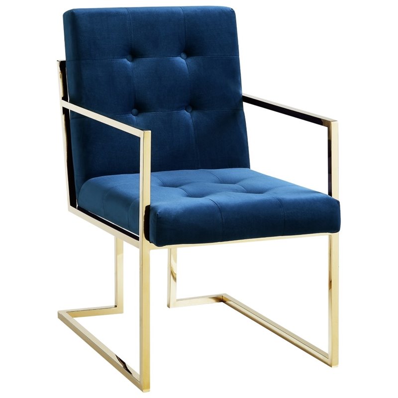 Maklaine Button Tufted Velvet Dining Chair Navy Blue/Gold (Set of 2)