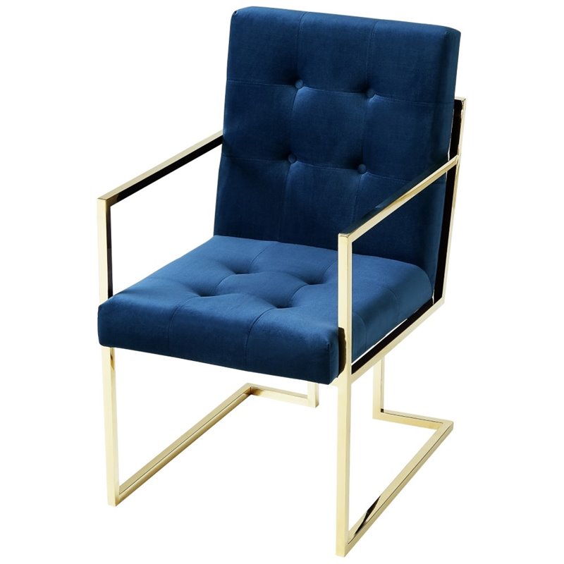 Maklaine Button Tufted Velvet Dining Chair Navy Blue/Gold (Set of 2)