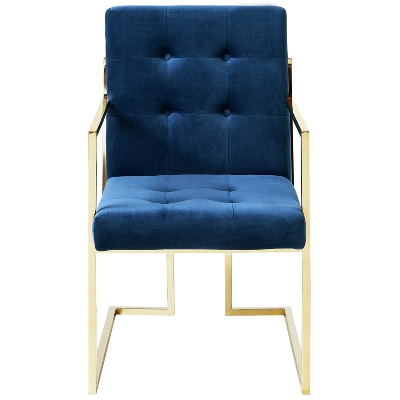 Maklaine Button Tufted Velvet Dining Chair Navy Blue/Gold (Set of 2)