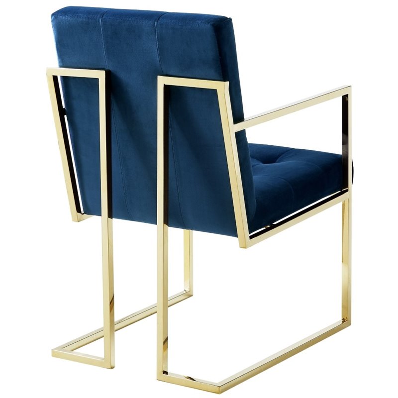 Maklaine Button Tufted Velvet Dining Chair Navy Blue/Gold (Set of 2)