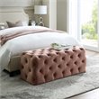 Maklaine Modern Button-Tufted Velvet Bench in Blush Pink Finish