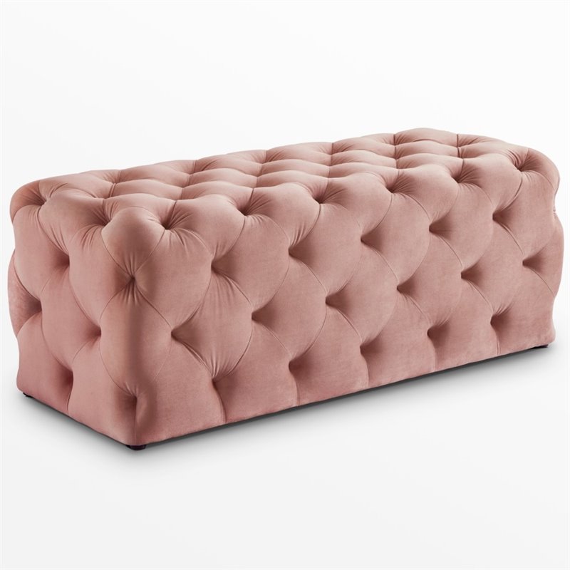 Maklaine Modern Button-Tufted Velvet Bench in Blush Pink Finish