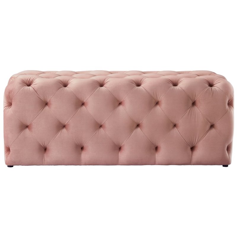 Maklaine Modern Button-Tufted Velvet Bench in Blush Pink Finish