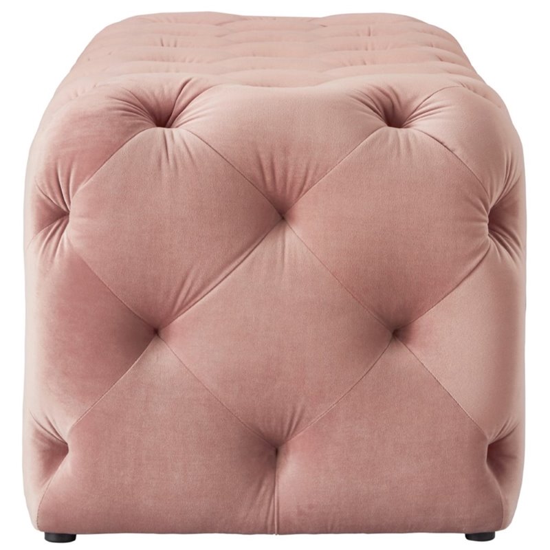 Maklaine Modern Button-Tufted Velvet Bench in Blush Pink Finish