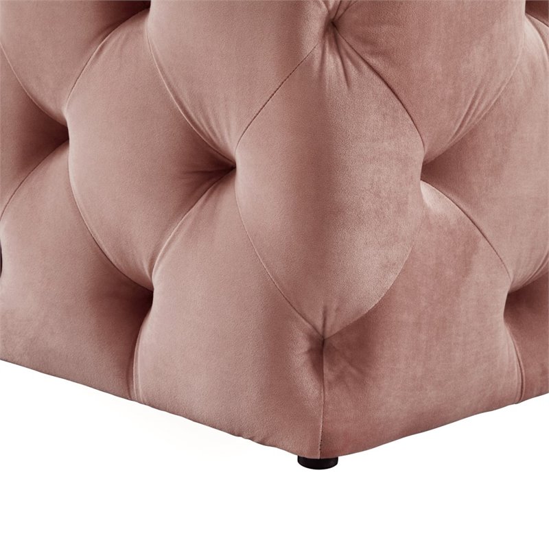 Maklaine Modern Button-Tufted Velvet Bench in Blush Pink Finish