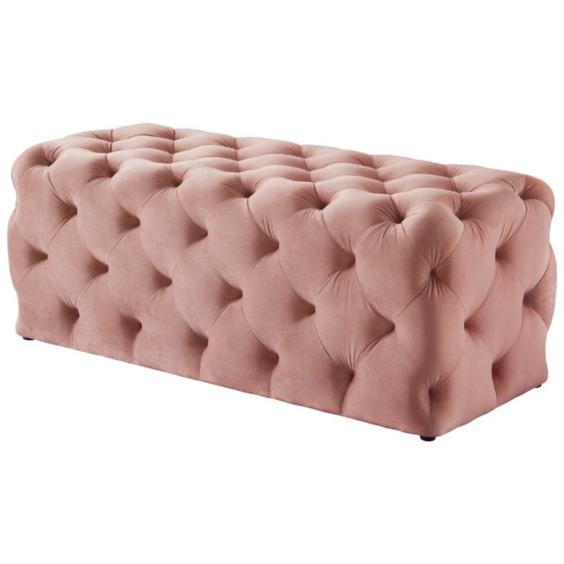Maklaine Modern Button-Tufted Velvet Bench in Blush Pink Finish