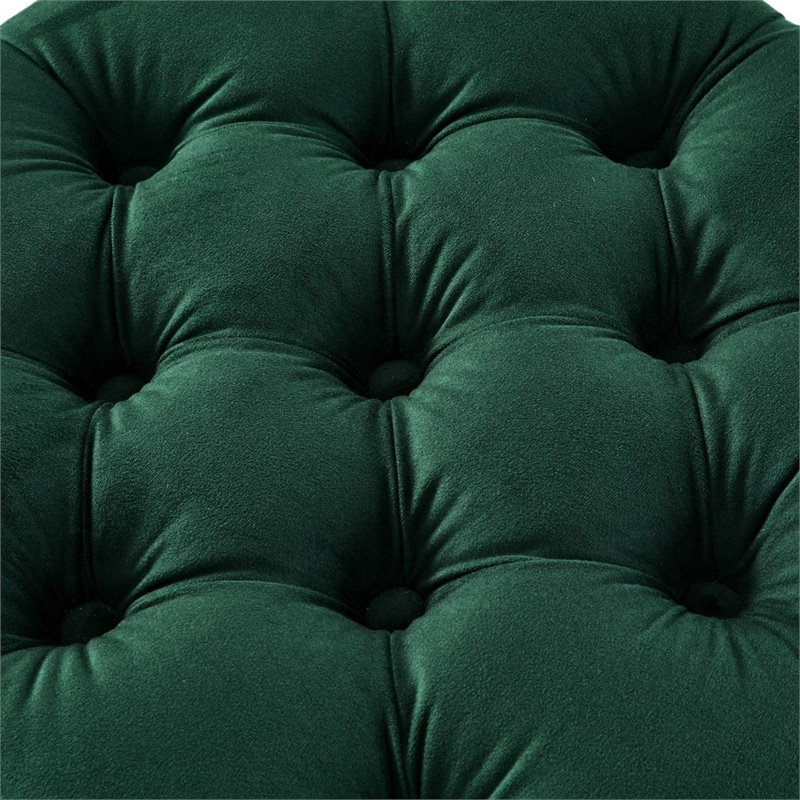 Maklaine Velvet 1Pc Storage Ottoman in Hunter Green/Gold Finish