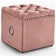 Maklaine Velvet 1Pc Storage Ottoman in Blush Pink/Chrome Finish