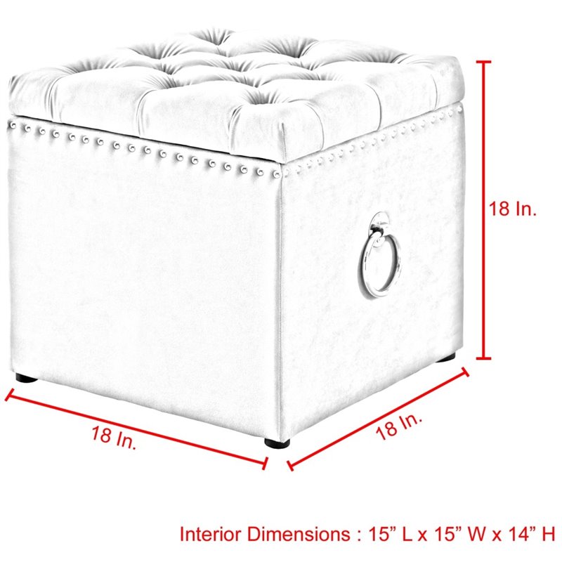 Maklaine Velvet 1Pc Storage Ottoman in Blush Pink/Chrome Finish