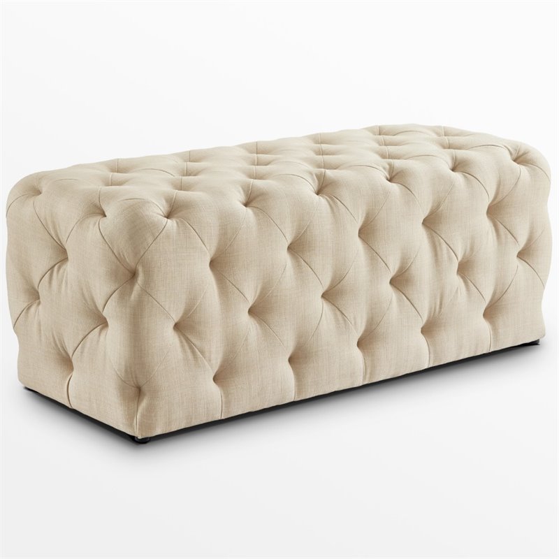 Maklaine Modern Button-Tufted Linen Fabric Bench in Beige Finish