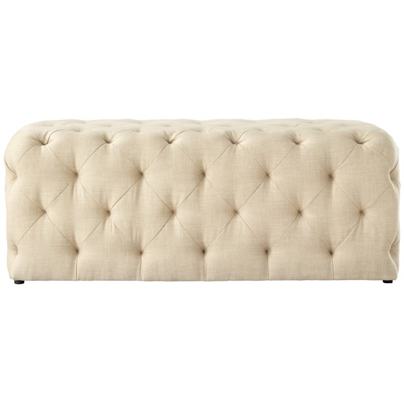 Maklaine Modern Button-Tufted Linen Fabric Bench in Beige Finish