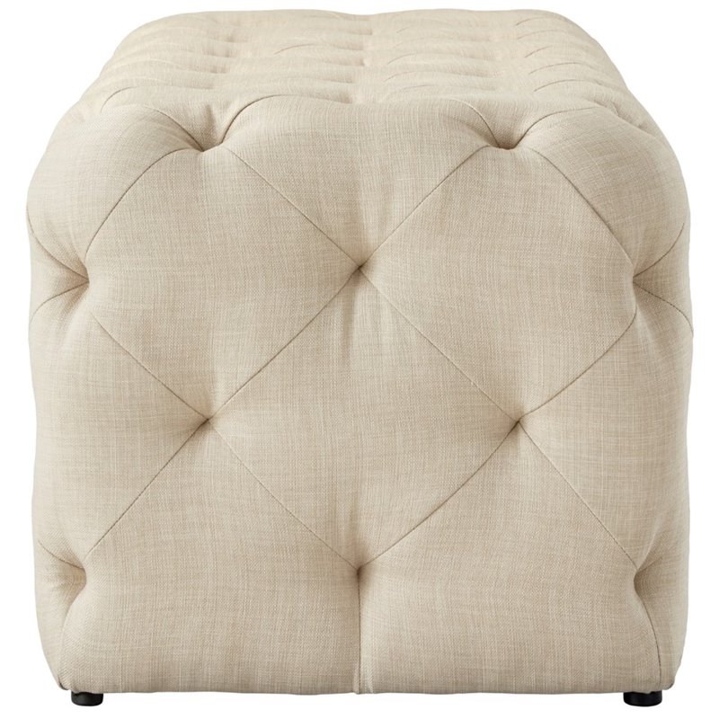 Maklaine Modern Button-Tufted Linen Fabric Bench in Beige Finish
