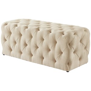 Maklaine Modern Button-Tufted Linen Fabric Bench in Beige Finish