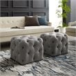Maklaine Modern Linen Fabric Square Ottoman in Light Gray Finish