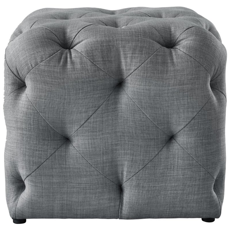 Maklaine Modern Linen Fabric Square Ottoman in Light Gray Finish