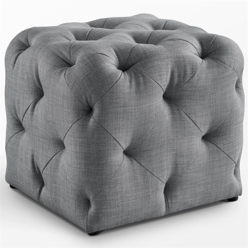 Maklaine Modern Linen Fabric Square Ottoman in Light Gray Finish