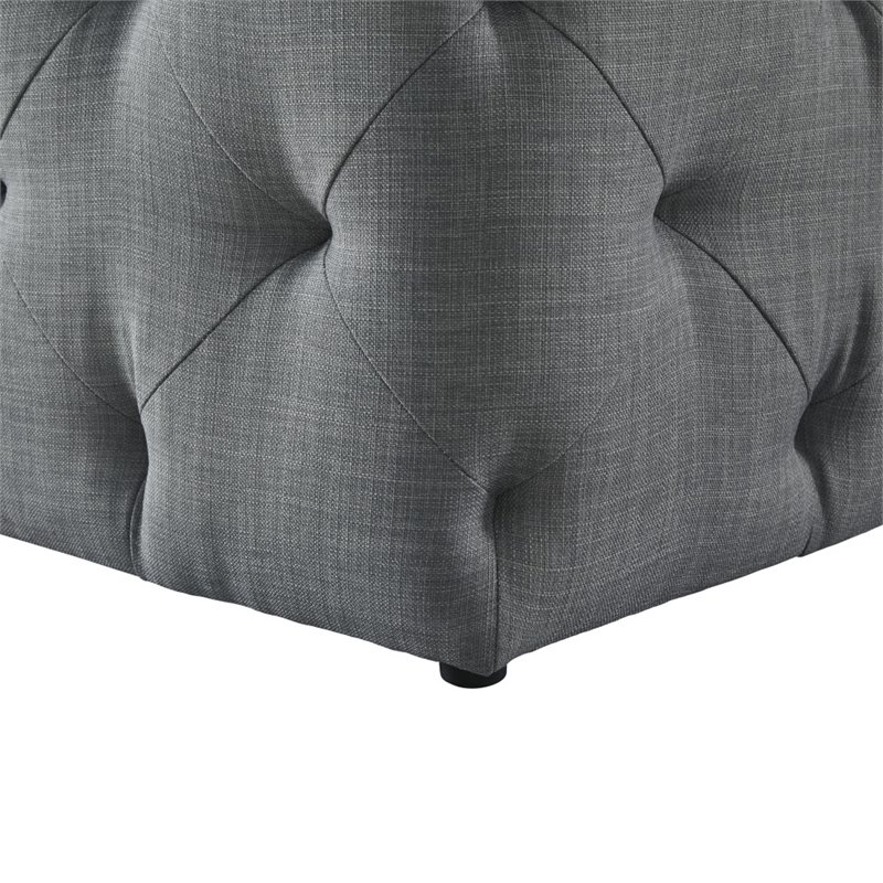 Maklaine Modern Linen Fabric Square Ottoman in Light Gray Finish