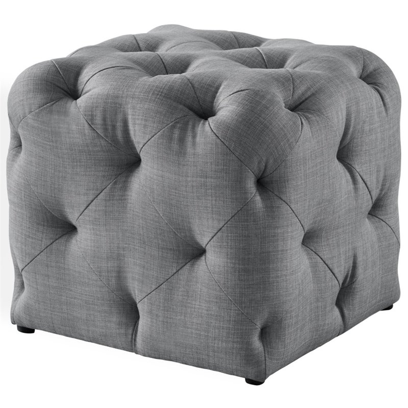 Maklaine Modern Linen Fabric Square Ottoman in Light Gray Finish