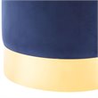 Maklaine Velvet Round Ottoman with Metal Base in Blue/Gold Finish