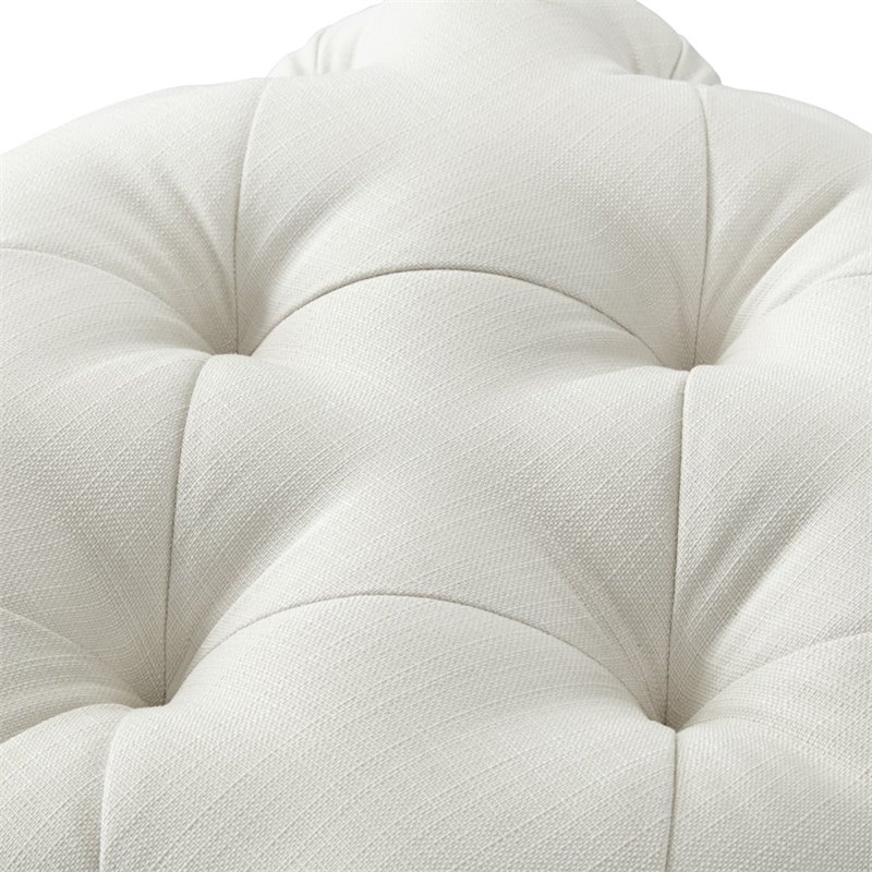 Maklaine Modern Linen Fabric Square Ottoman in Cream/White Finish