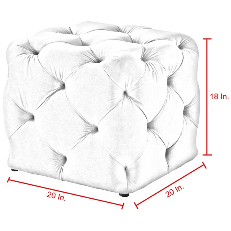 Maklaine Modern Linen Fabric Square Ottoman in Cream/White Finish